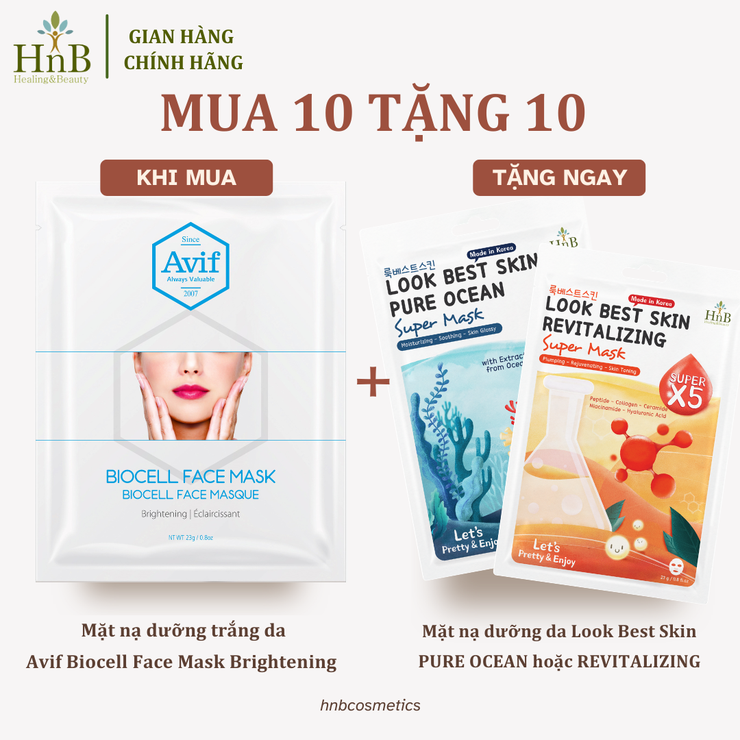 SIÊU SALE [MUA 10 TẶNG 10] Set 10 miếng mặt nạ Biocell dưỡng trắng da [Avif Biocell Face Mask Brightening]
