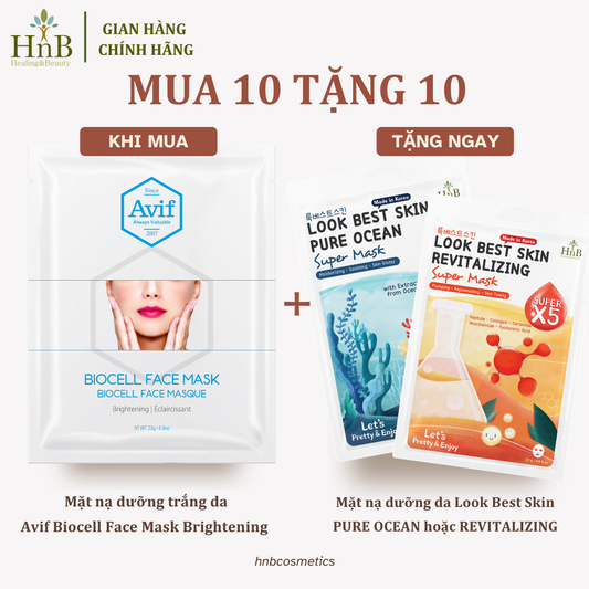 SIÊU SALE [MUA 10 TẶNG 10] Set 10 miếng mặt nạ Biocell dưỡng trắng da [Avif Biocell Face Mask Brightening]