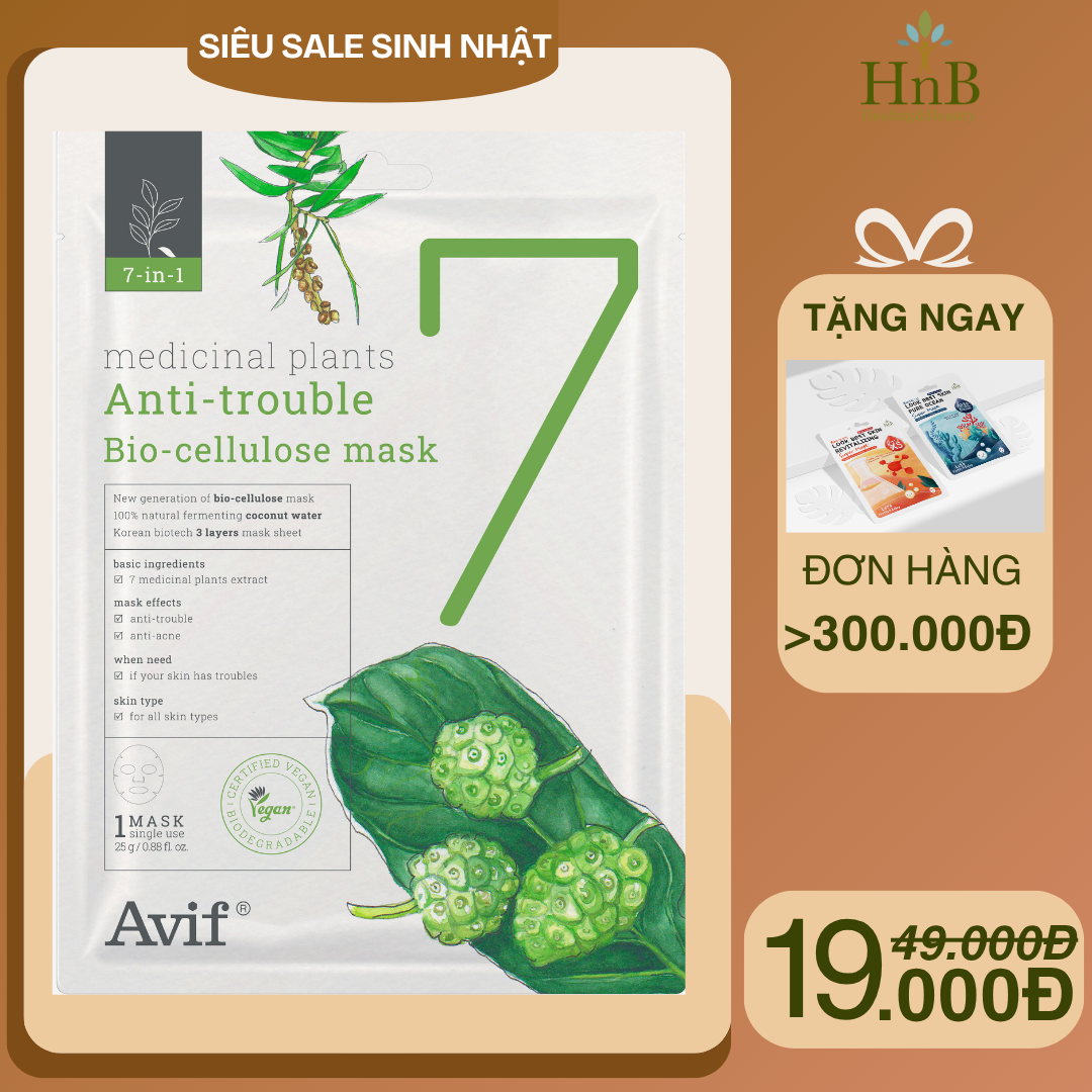 [SIÊU SALE SINH NHẬT] Mặt Nạ Làm Dịu & Kiểm Soát Dầu Mụn [Avif 7-in-1 Medicinal Plants Anti-trouble Bio-cellulose Mask]