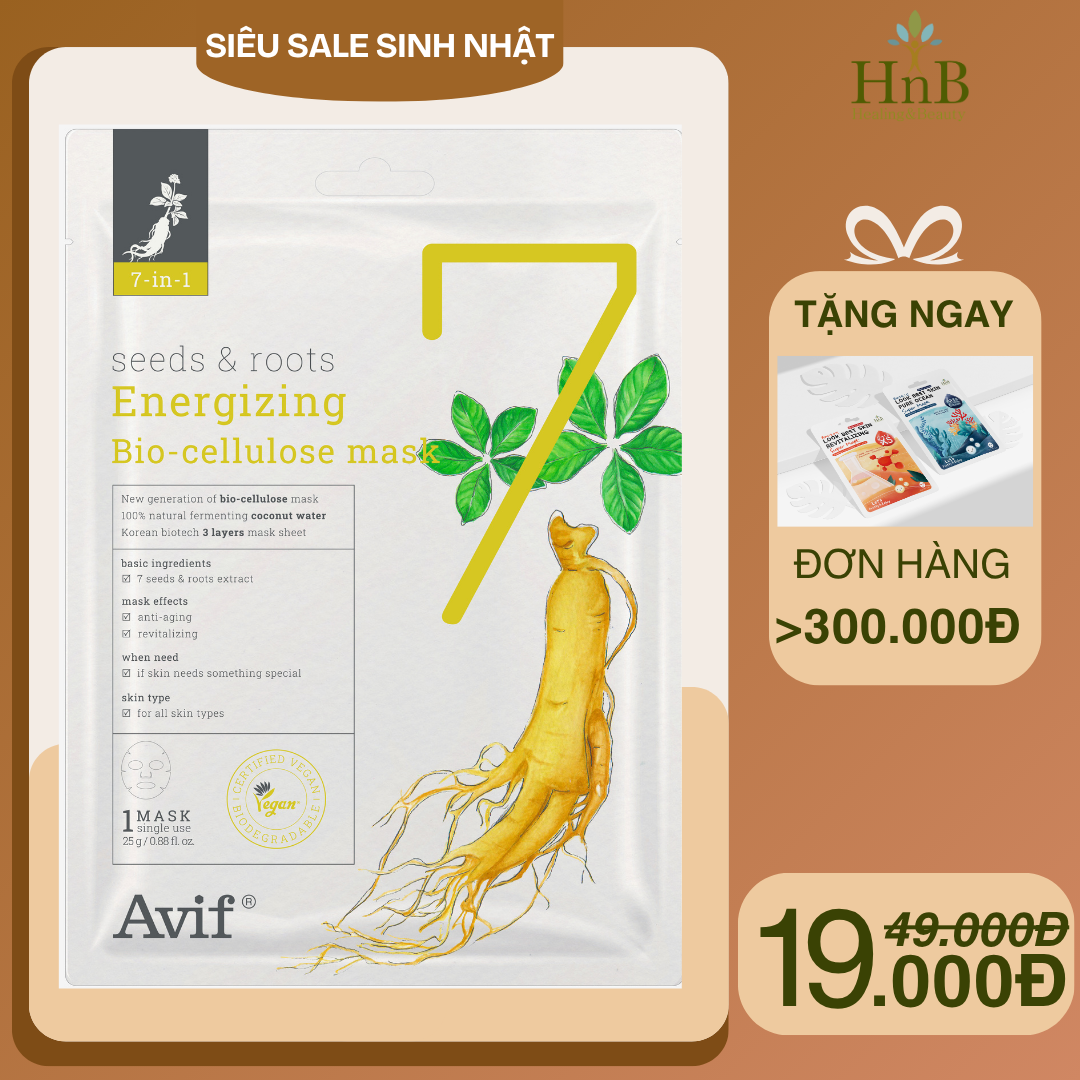 [SIÊU SALE SINH NHẬT] Mặt Nạ Giảm Lão Hóa & Tái Tạo Da [Avif 7-in-1 Seeds & Root Energizing Bio-cellulose Mask]