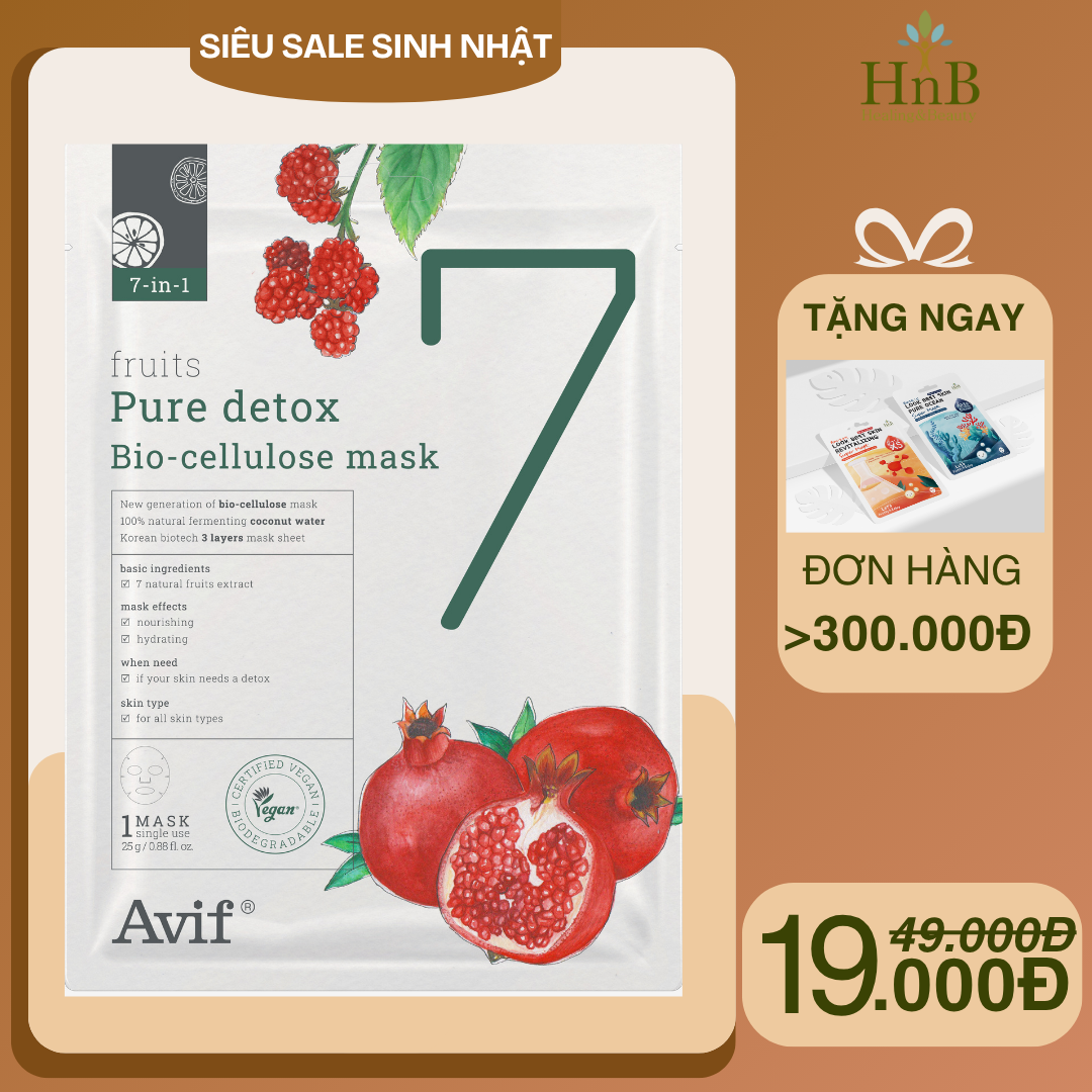 [SIÊU SALE SINH NHẬT] Mặt Nạ Nuôi Dưỡng Và Cấp Ẩm Da Chuyên Sâu [Avif 7-in-1 Fruit Pure Detox Bio-cellulose Mask]