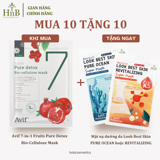 SIÊU SALE [MUA 10 TẶNG 10] Set 10 miếng mặt nạ nuôi dưỡng & cấp ẩm chuyên sâu [Avif 7-in-1 Fruit Pure Detox Bio-cellulose Mask]