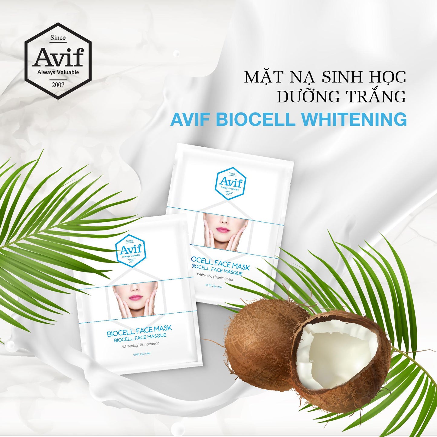 SIÊU SALE [MUA 10 TẶNG 10] Set 10 miếng mặt nạ Biocell dưỡng trắng da [Avif Biocell Face Mask Brightening]