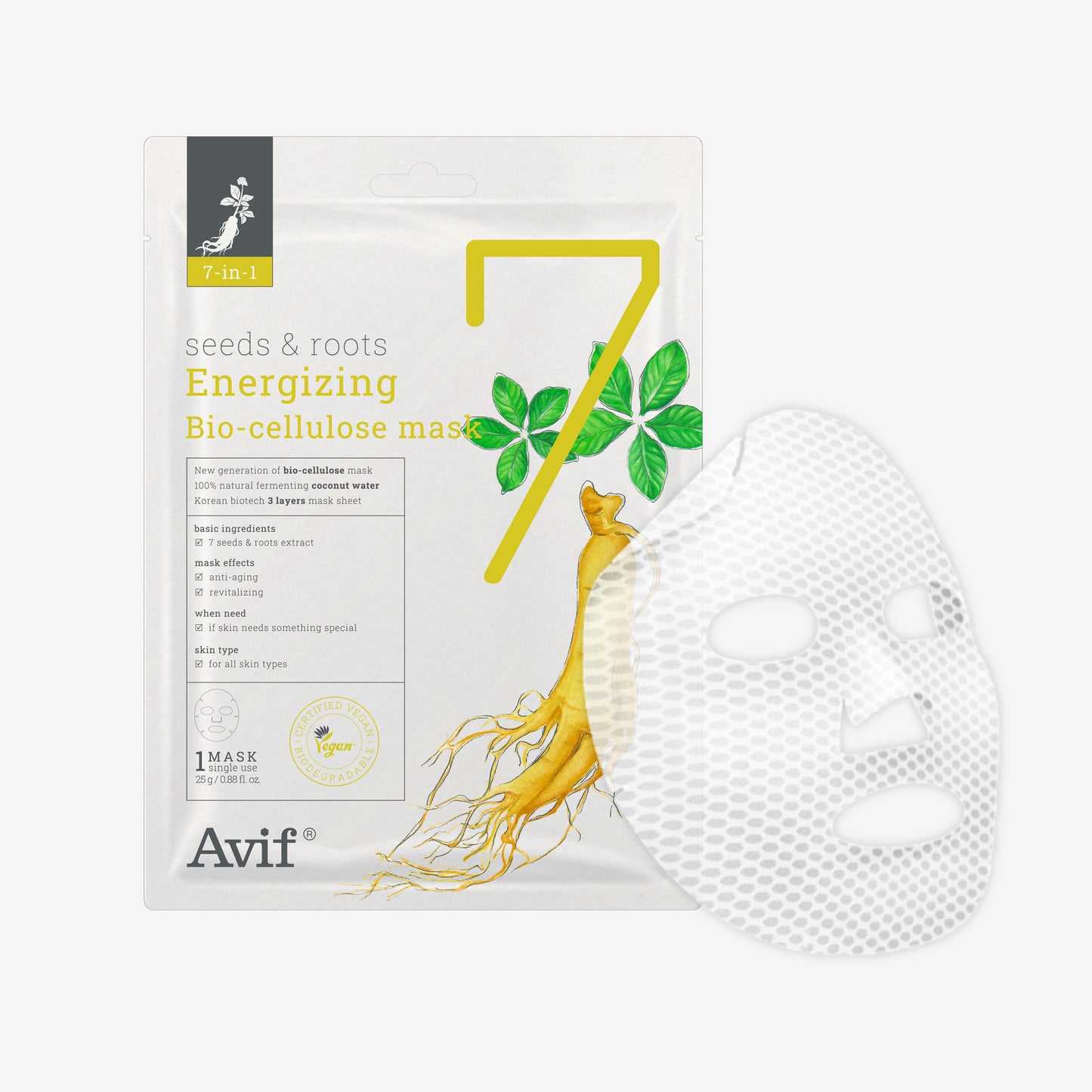 [Mua 1 Tặng 1] Mặt Nạ Giảm Lão Hóa & Tái Tạo Da [Avif 7-in-1 See & Root Energizing Bio-cellulose Mask]