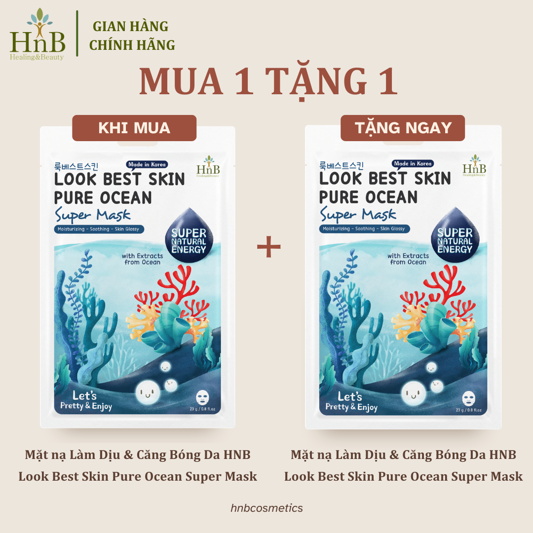 [MUA 1 TẶNG 1] Mặt nạ Cấp ẩm - Làm dịu & Căng bóng da [HnB Look Best Skin Pure Ocean Super Mask]