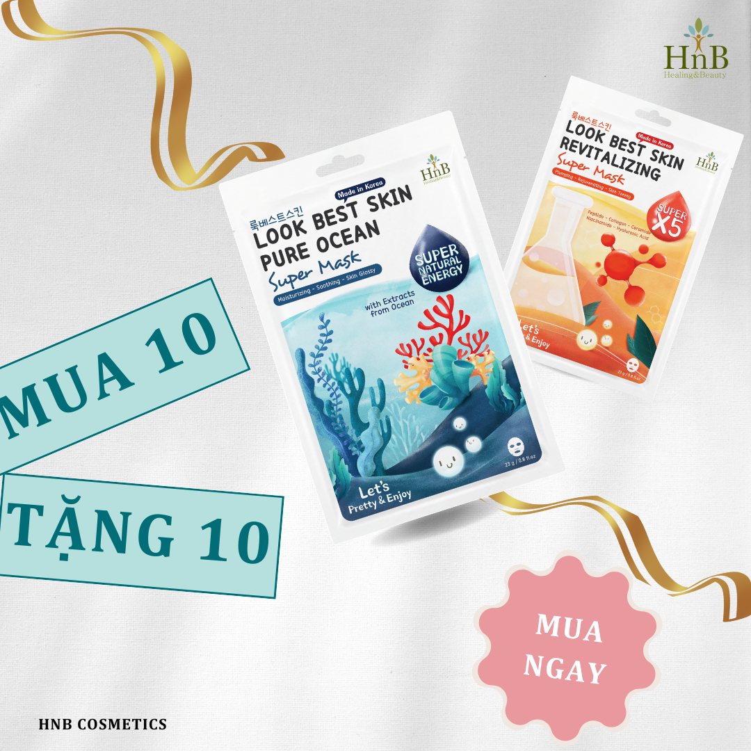 SIÊU SALE [MUA 10 TẶNG 10] Set 10 miếng mặt nạ Phục hồi - Tái sinh làn da [HNB Look Best Skin Revitalizing Super Mask]