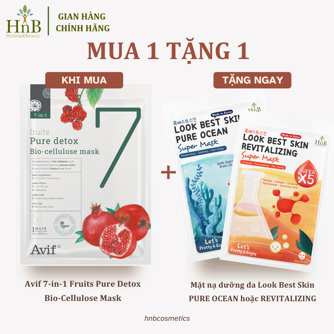 [Mua 1 Tặng 1] Mặt Nạ Nuôi Dưỡng Và Cấp Ẩm Da Chuyên Sâu [Avif 7-in-1 Fruit Pure Detox Bio-cellulose Mask]