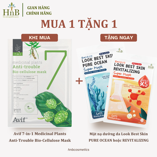 [Mua 1 Tặng 1] Mặt Nạ Làm Dịu & Kiểm Soát Dầu Mụn [Avif 7-in-1 Medicinal Plants Anti-trouble Bio-cellulose Mask]