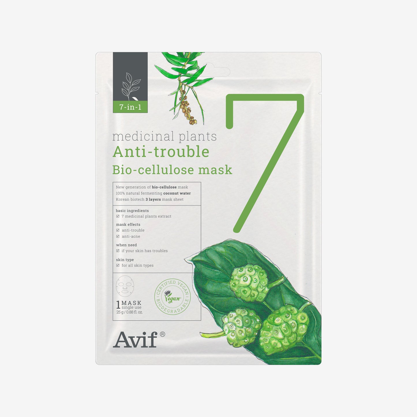 [Mua 1 Tặng 1] Mặt Nạ Làm Dịu & Kiểm Soát Dầu Mụn [Avif 7-in-1 Medicinal Plants Anti-trouble Bio-cellulose Mask]
