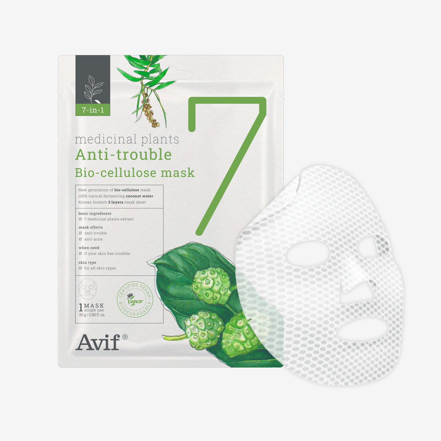 [Mua 1 Tặng 1] Mặt Nạ Làm Dịu & Kiểm Soát Dầu Mụn [Avif 7-in-1 Medicinal Plants Anti-trouble Bio-cellulose Mask]