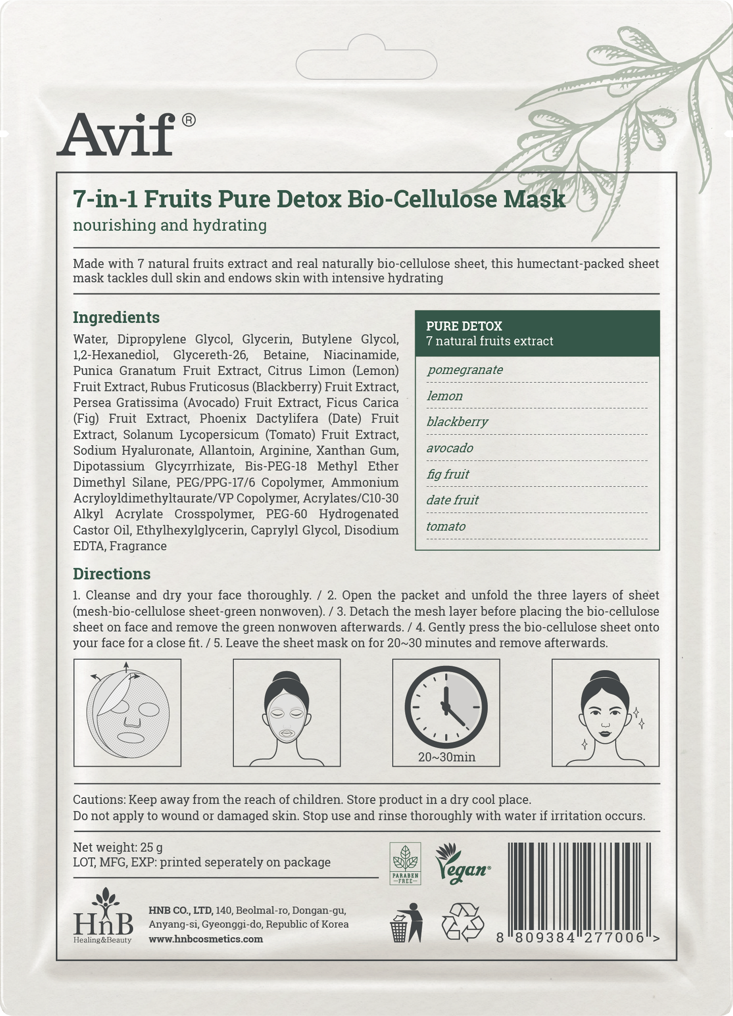 [Mua 1 Tặng 1] Mặt Nạ Nuôi Dưỡng Và Cấp Ẩm Da Chuyên Sâu [Avif 7-in-1 Fruit Pure Detox Bio-cellulose Mask]